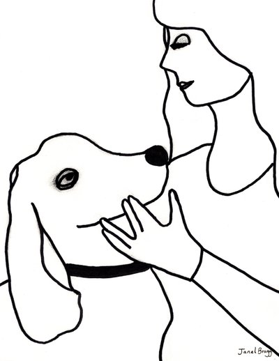 Vincent i Janel w czarnych liniach, ok. 2024 (marker na papierze) autorstwa Janel Bragg
