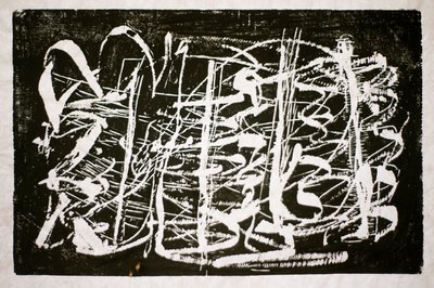 Muzyka czasu, 2014 (drzewo piłą łańcuchową na papierze ryżowym) autorstwa Janet McKenzie