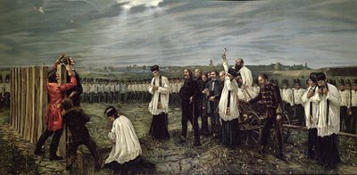 Egzekucja oficerów węgierskich przez Austriaków w Aradzie na Węgrzech 6 października 1849 r., 1893 (chromolit) autorstwa Janos Thorma