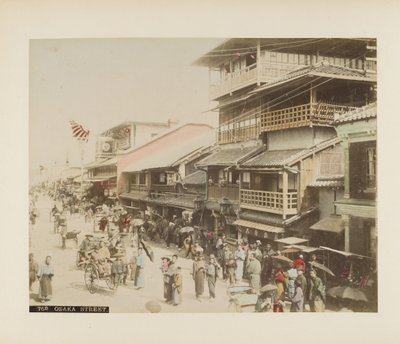 A Street w Osace, Japonia (ręcznie kolorowane czarno-białe zdjęcie) autorstwa Japanese Photographer