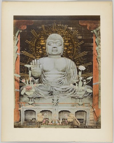 Daibutsu lub Bronze Image, Nara, Japonia (ręcznie kolorowane czarno-białe zdjęcie) autorstwa Japanese Photographer