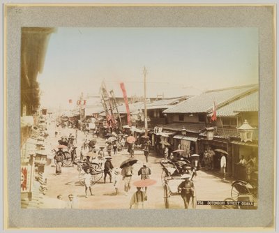 Dotonbori Street, Osaka, Japonia (ręcznie kolorowane czarno-białe zdjęcie) autorstwa Japanese Photographer
