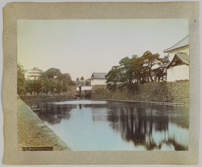 Zamek Cesarski, Tokio, Japonia (ręcznie kolorowane czarno-białe zdjęcie) autorstwa Japanese Photographer
