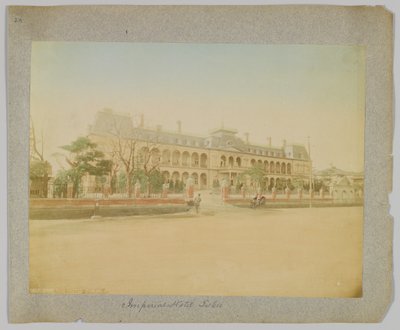 Imperial Hotel, Tokio, Japonia (ręcznie kolorowane czarno-białe zdjęcie) autorstwa Japanese Photographer