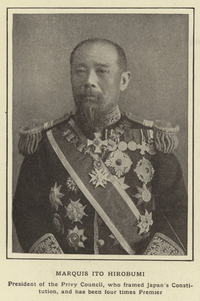 markiz Ito Hirobumi, przewodniczący Tajnej Rady, który stworzył japońską konstytucję i był czterokrotnym premierem autorstwa Japanese Photographer