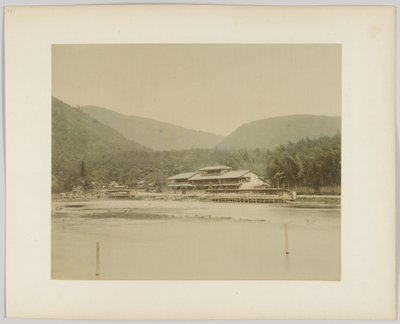 Krajobraz rzeki, Japonia (ręcznie kolorowane czarno-białe zdjęcie) autorstwa Japanese Photographer