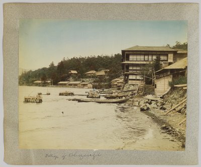 Wioska Chuzenji, Nikko, Japonia (ręcznie kolorowane czarno-białe zdjęcie) autorstwa Japanese Photographer