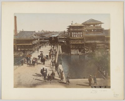 Yebisu Bashi, Osaka, Japonia, ok. 1890 (zdjęcie ręcznie kolorowane czarno-białe) autorstwa Japanese Photographer