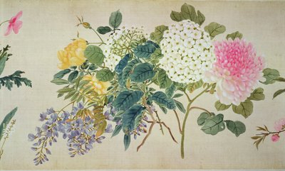 Studium botaniczne floksu i innych kwiatów (wc na jedwabiu) autorstwa Japanese School