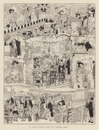 Angielskie Boże Narodzenie narysowane przez japońskiego artystę (grafika) autorstwa Japanese School