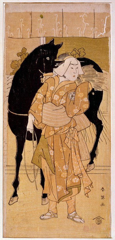 Aktor wykonujący chłopa i jego konia japońską grafikę z XIX wieku. Paryż, Muzeum Guimet, Narodowe Muzeum Sztuki Azjatyckiej autorstwa Japanese School