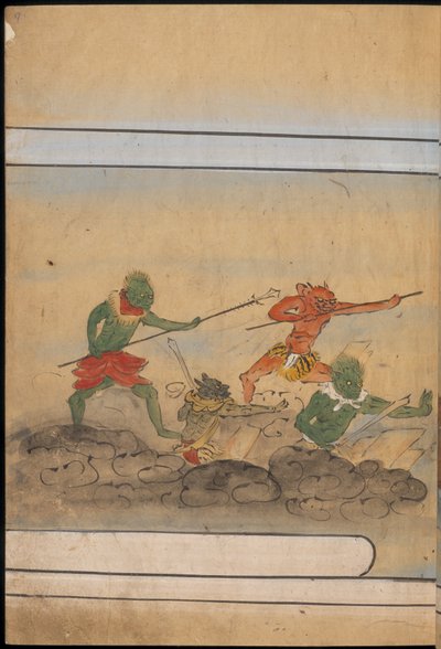 Uzbrojone gobliny, ilustracja z „Taishokkan” (tusz i kolor na papierze) autorstwa Japanese School