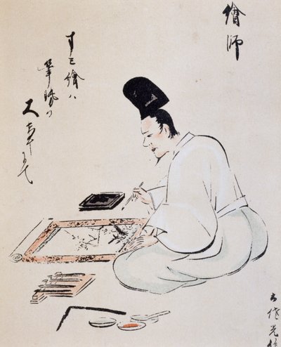 Artysta malujący tuszem, rysunek, szkoła Tosa, cywilizacja japońska, okres Edo autorstwa Japanese School