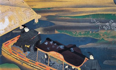 Łódź w świetle księżyca, Fujiwara Nobuzane (1176-1265), ilustracja z Dziennika Murasaki Shikibu, cywilizacja japońska autorstwa Japanese School