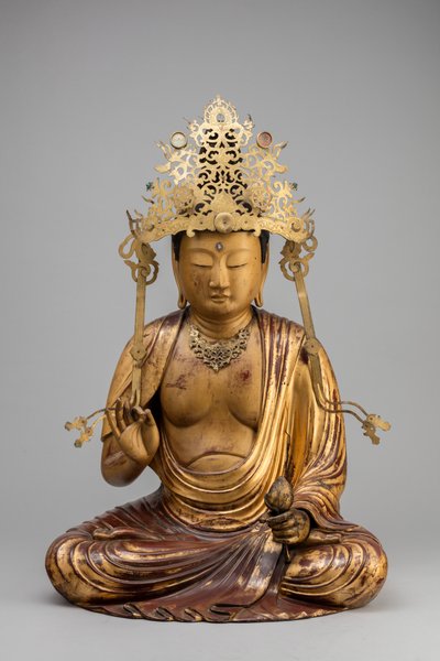 Bodhisattwa Kannon z Kwiatem Lotosu (drewno, złocenie i lakier) autorstwa Japanese School