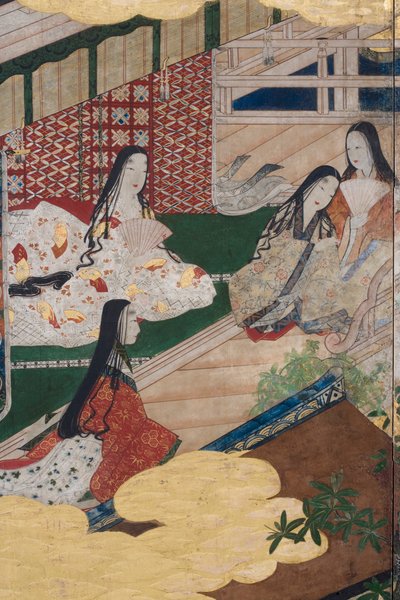 Fragment Wiosny w pałacu, sześciokrotny ekran z Opowieści Genji, ok. 1650 (tusz, farby i złoto na papierze) autorstwa Japanese School