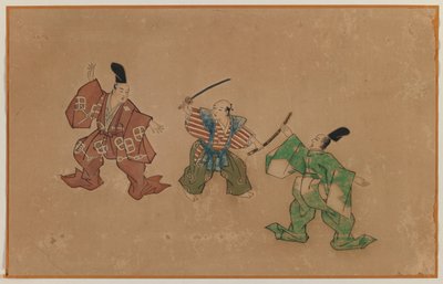 Rysowanie miecza, malowanie liści albumu (tusz i kolor na papierze) autorstwa Japanese School