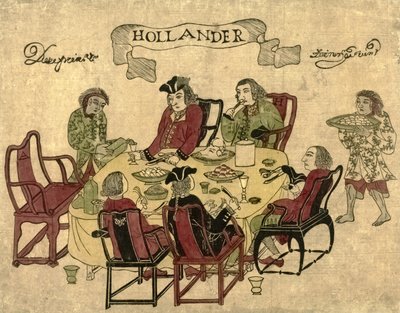 Holenderscy pracownicy VOC serwowani przez sługi jawajskie w Deshimie, 1790-1810 autorstwa Japanese School