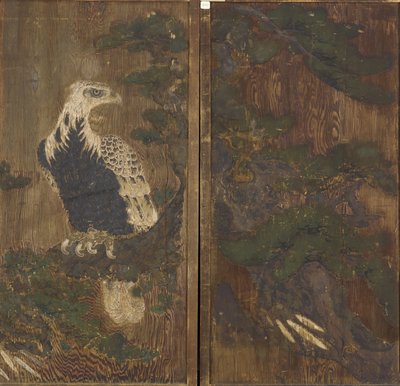 Orzeł na sośnie, okres Momoyama, prawdopodobnie XVII wiek (tusz i kolor na drewnie) autorstwa Japanese School