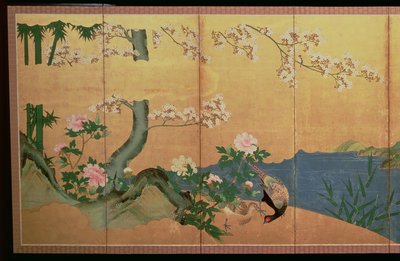 Czapla w strumieniu z wyspą irysów, okres Edo autorstwa Japanese School
