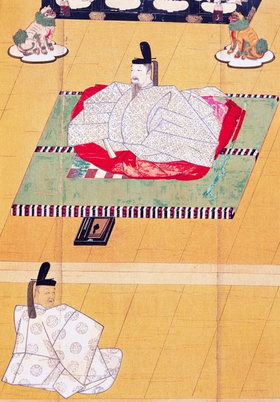 Cesarz Go-Daigo i minister Fujifusa, drzeworyt, okres Kamakura (1185-1333), cywilizacja japońska autorstwa Japanese School
