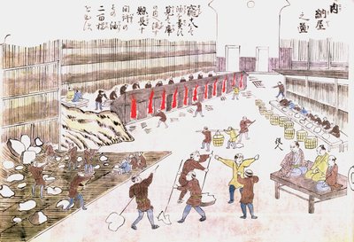 Fabryka przygotowania produktów z wielorybów, koniec XIX wieku (kolorowe grawerowanie) autorstwa Japanese School