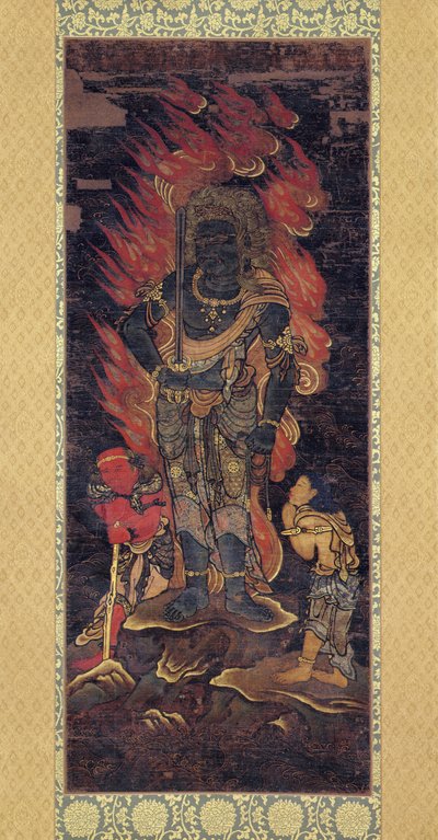 Fudo Myoo and Two Attendents (atrament i kolor na jedwabiu) autorstwa Japanese School