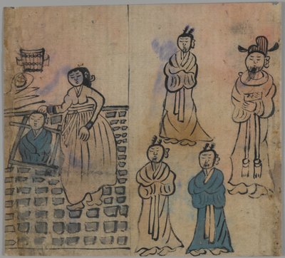 Scena rodzajowa, 1 z 4 (tusz i kolor na papierze) autorstwa Japanese School