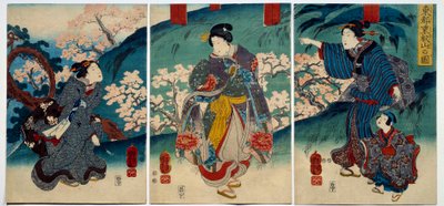 Sztuka japońska: kobiety na wiosnę. XIX-wieczna kolekcja prywatna druku autorstwa Japanese School