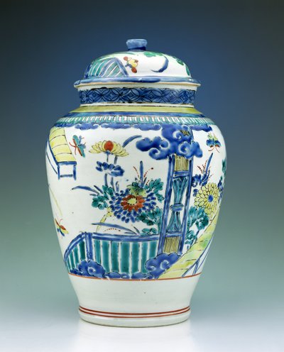 Słój i pokrywa zdobione emaliami Kakiemon, ok. 1680 (porcelana) autorstwa Japanese School