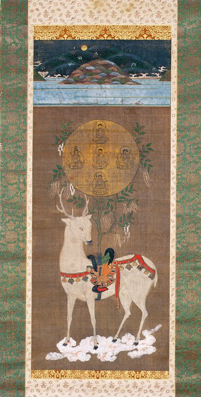 Jeleń Kasuga z mandalą, okres Muromachi (1392-1573) (malowanie na jedwabiu) autorstwa Japanese School