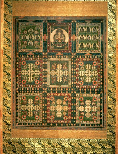 Kongo-kai Mandara, okres Kamakara (nieprzezroczysta toaleta, atrament i złoto na jedwabiu) (patrz także 203663) autorstwa Japanese School