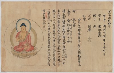 Rękopis i wizerunek Buddy (tusz i kolor na papierze) autorstwa Japanese School