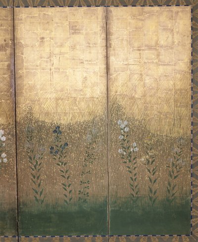 Moon In Musashi Plain (kolor i złoto na papierze) autorstwa Japanese School