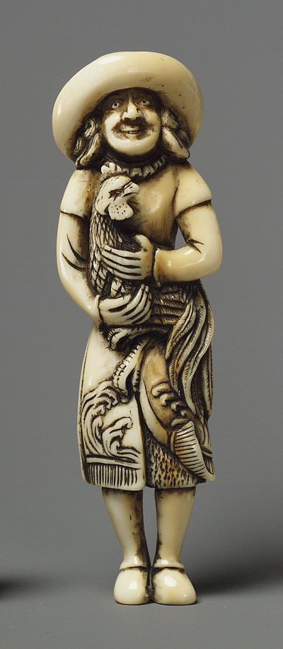 Netsuke wzorowany na obcokrajowca z kirinem, XIX wiek (kość słoniowa) autorstwa Japanese School