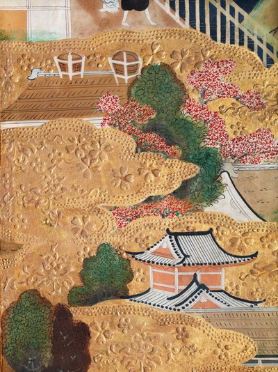 Osakazu Byobu - Japoński ośmiopanelowy składany ekran (obraz) autorstwa Japanese School