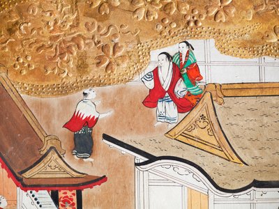 Osakazu Byobu - Japoński ośmiopanelowy składany ekran (obraz) autorstwa Japanese School