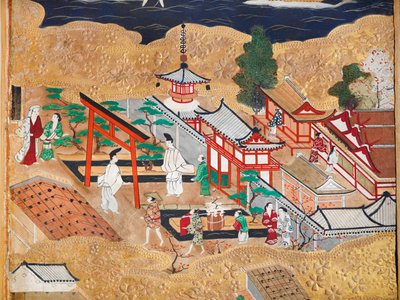 Osakazu Byobu - Japoński ośmiopanelowy składany ekran (obraz) autorstwa Japanese School