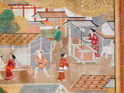 Osakazu Byobu - Japoński ośmiopanelowy składany ekran (obraz) autorstwa Japanese School