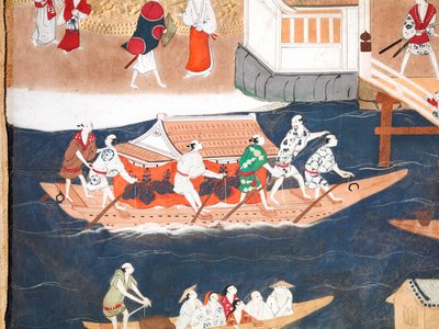 Osakazu Byobu - Japoński ośmiopanelowy składany ekran (obraz) autorstwa Japanese School