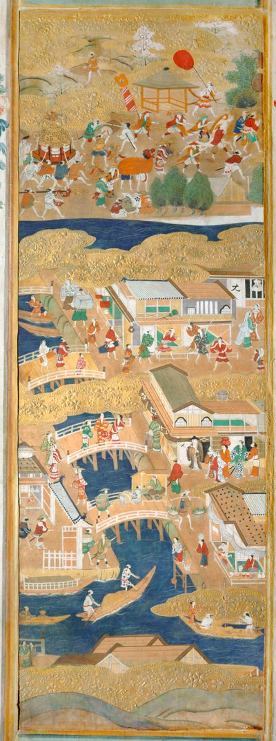 Osakazu Byobu - Japoński ośmiopanelowy składany ekran (obraz) autorstwa Japanese School