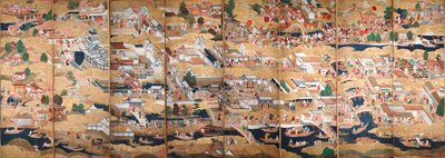 Osakazu Byobu - Japoński ośmiopanelowy składany ekran (obraz) autorstwa Japanese School