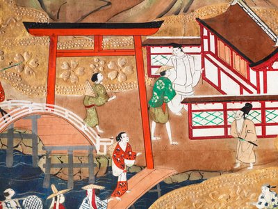 Osakazu Byobu - Japoński ośmiopanelowy składany ekran (obraz) autorstwa Japanese School