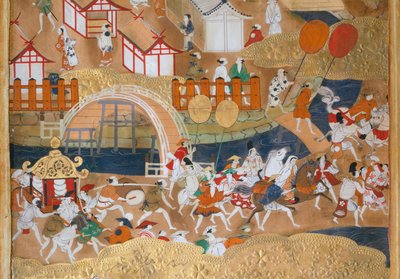 Osakazu Byobu - Japoński ośmiopanelowy składany ekran (obraz) autorstwa Japanese School