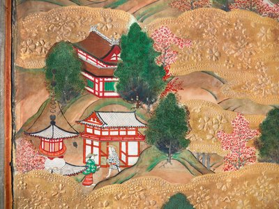 Osakazu Byobu - Japoński ośmiopanelowy składany ekran (obraz) autorstwa Japanese School