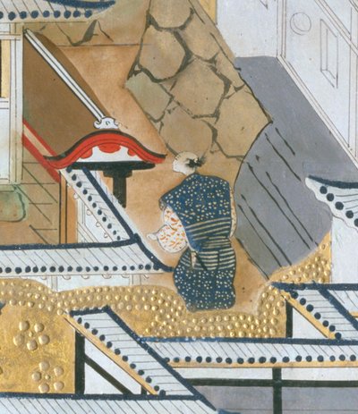 Osakazu Byobu - Japoński ośmiopanelowy składany ekran (obraz) autorstwa Japanese School