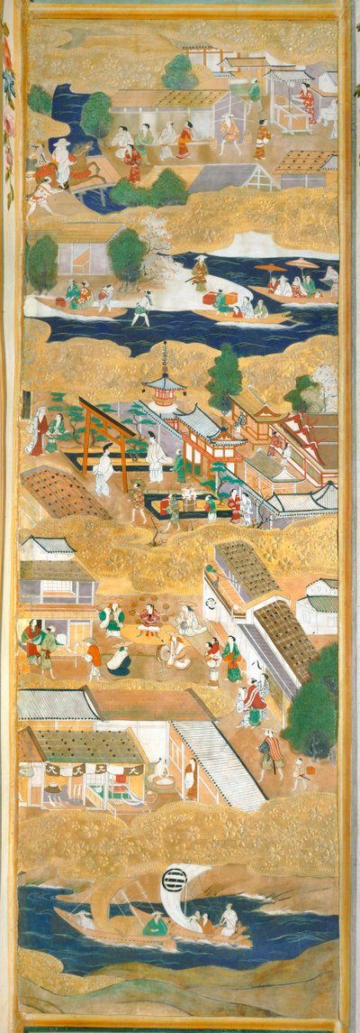 Osakazu Byobu - Japoński ośmiopanelowy składany ekran (obraz) autorstwa Japanese School