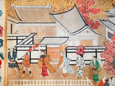 Osakazu Byobu - Japoński ośmiopanelowy składany ekran (obraz) autorstwa Japanese School