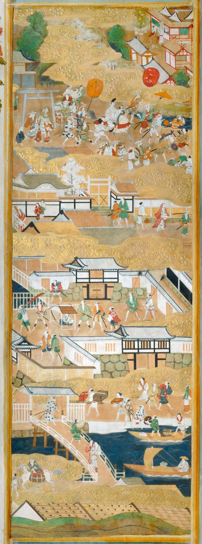 Osakazu Byobu - Japoński ośmiopanelowy składany ekran (obraz) autorstwa Japanese School