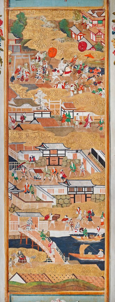 Osakazu Byobu - Japoński ośmiopanelowy składany ekran (obraz) autorstwa Japanese School